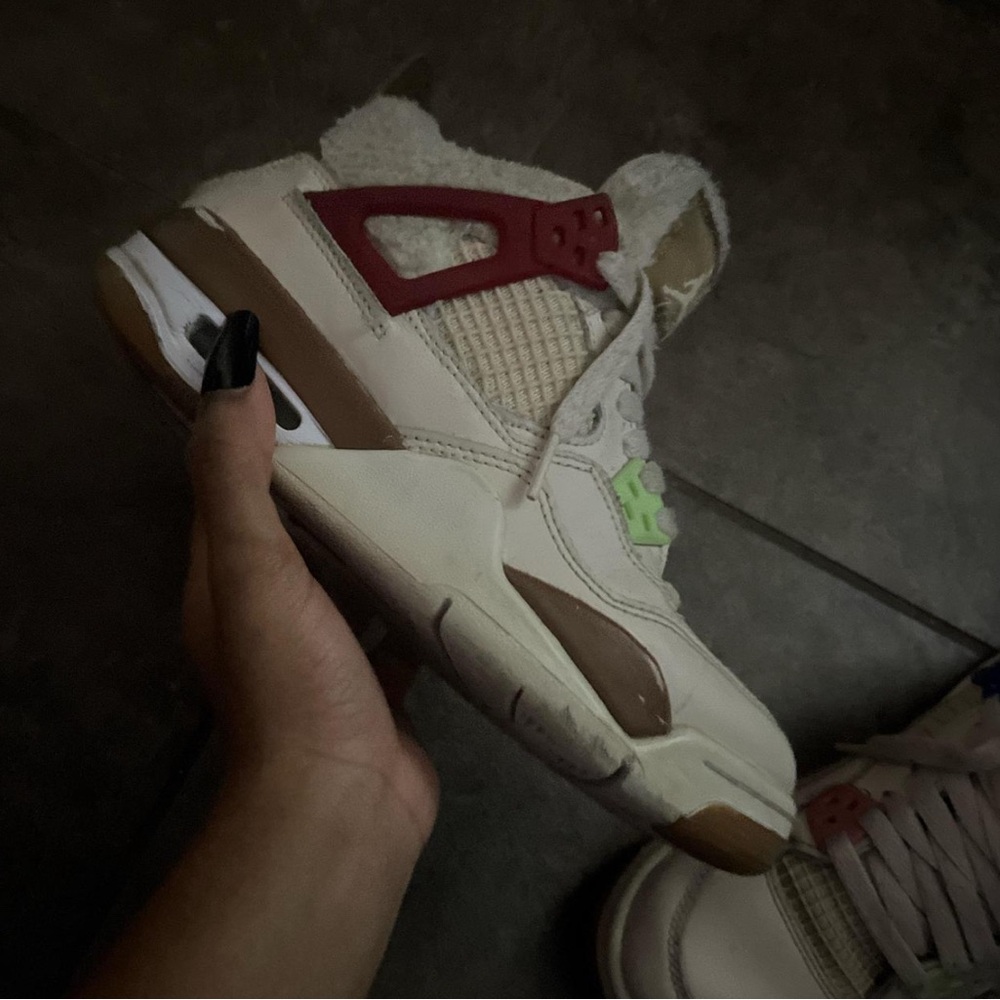 Cream and Brown Retro Basketball Sneaker with Red Accents